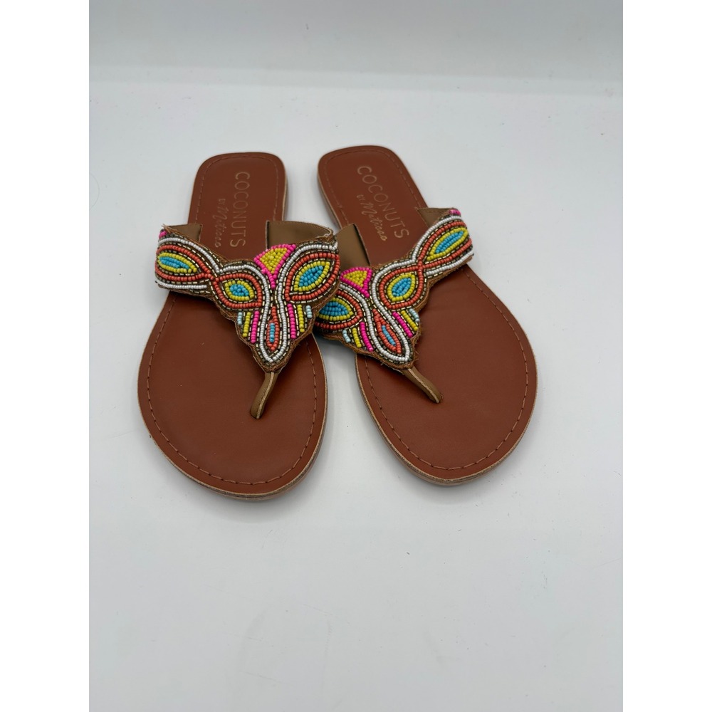 Coconuts by Matisse Womens 7M Beaded Thong Sandals Multi‎ Color Boho Flat Slides